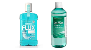 Bild på två preparat för fluoridsköljning.